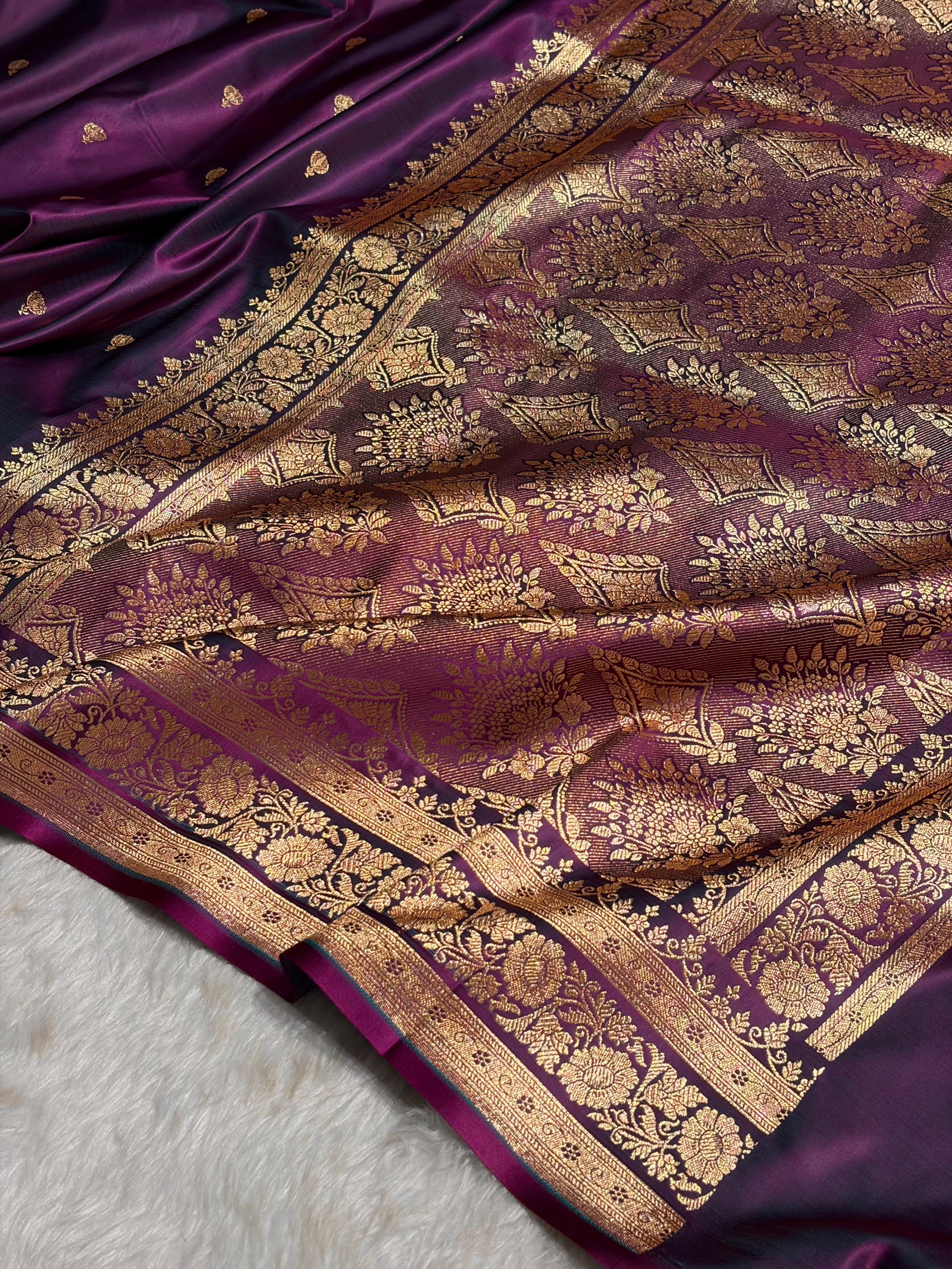 Wine Booti Pattern Satin Katan Silk Saree SK66