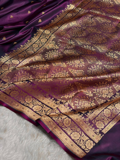 Wine Booti Pattern Satin Katan Silk Saree SK66