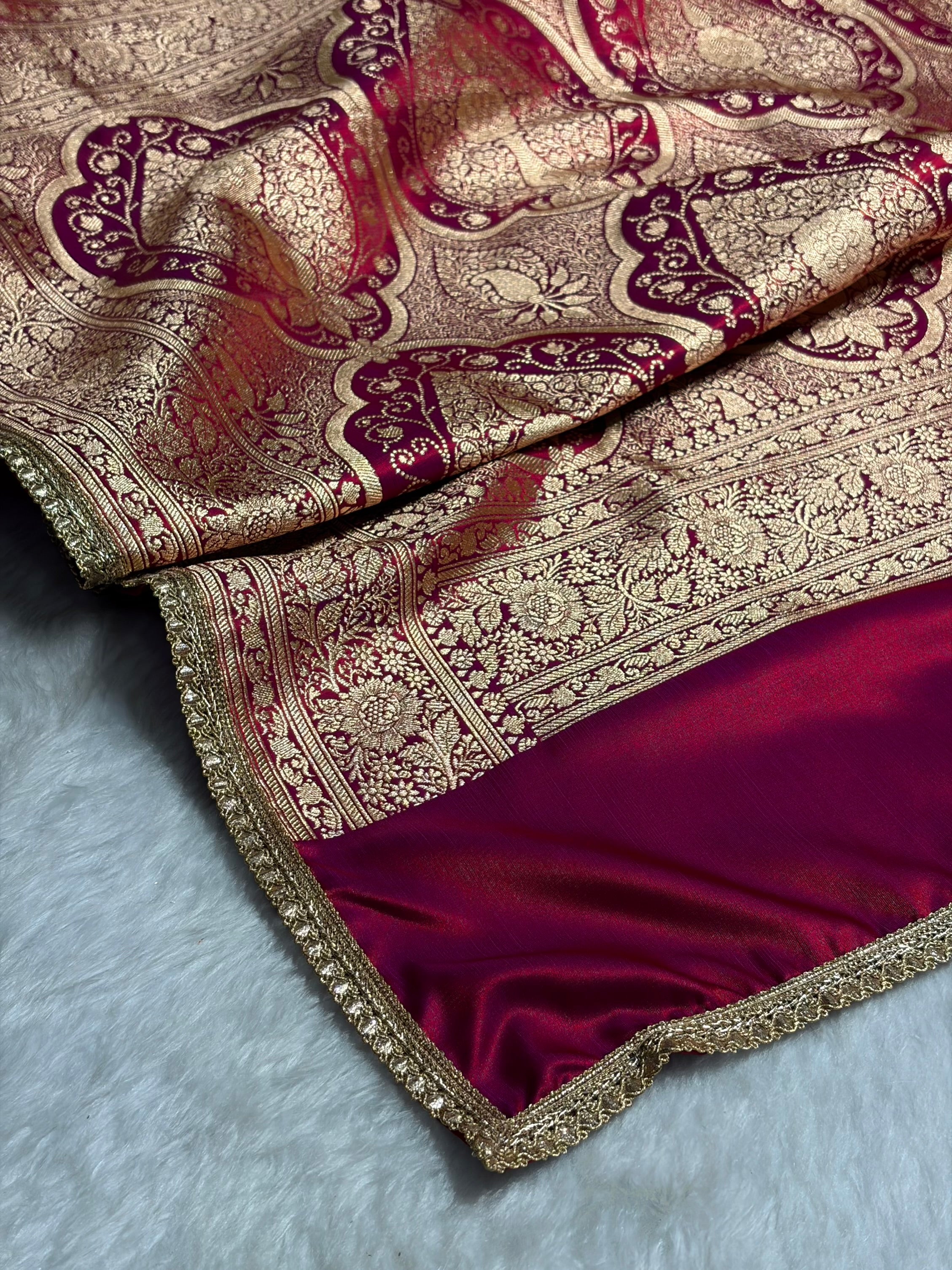 Banarasi Ultra Light Weight Satin Silk With Gotta Patti Booti in Reddish Magenta Shades SSGP06