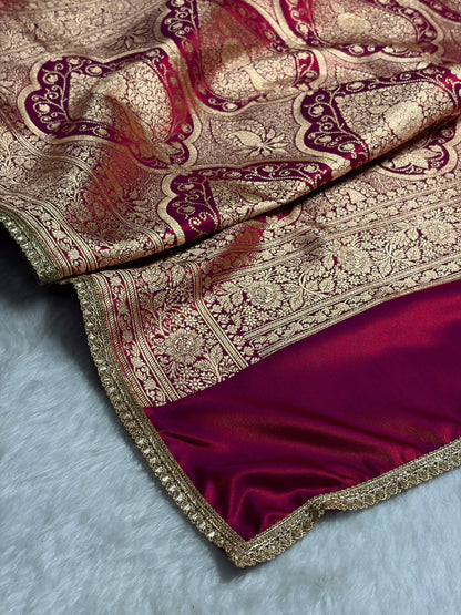 Banarasi Ultra Light Weight Satin Silk With Gotta Patti Booti in Reddish Magenta Shades SSGP06