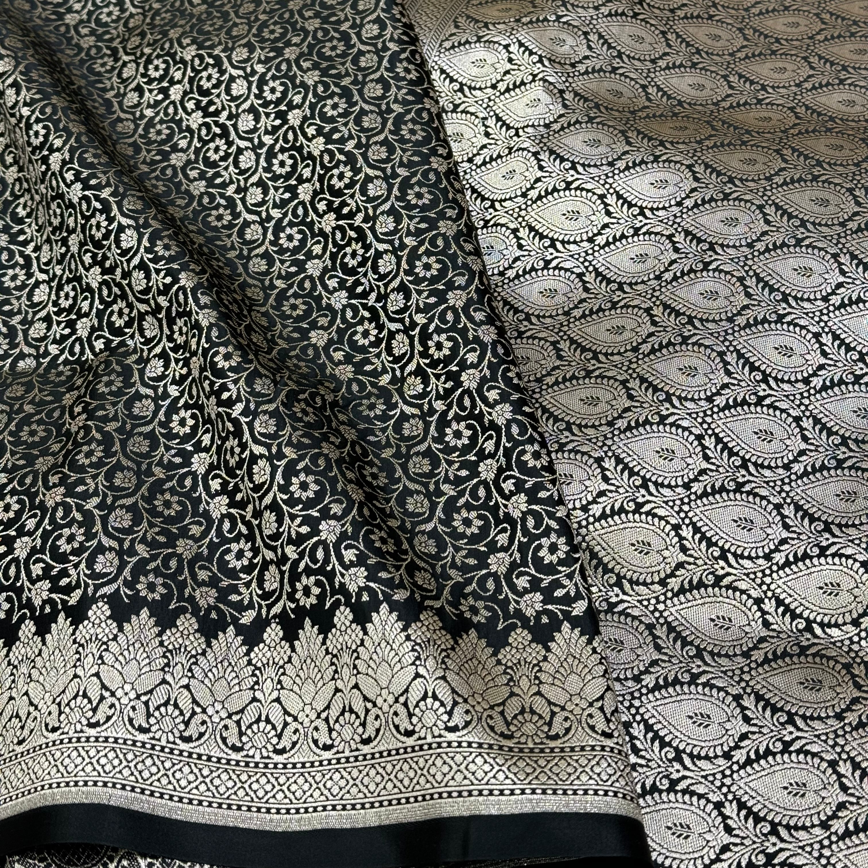 Black Brocade Mashru Silk Saree