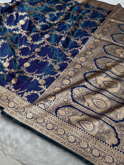Satin Silk Banarasi Jaal In Peacock Shades SS18