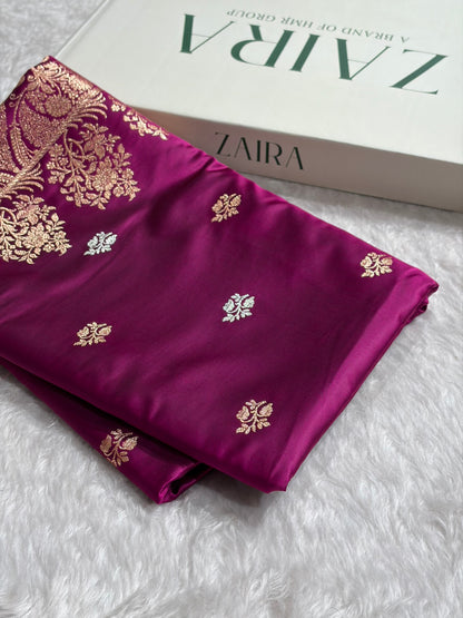 Wine Shades Banarasi With Floral Border Mashru Silk Saree MSM-126