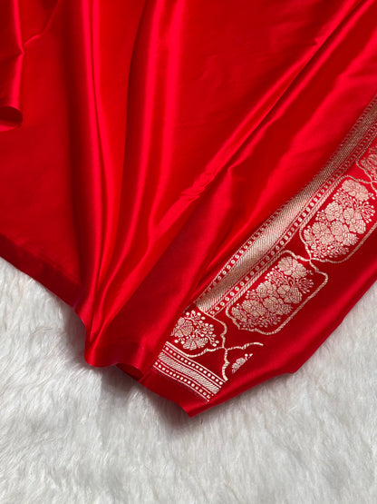 Red Boota With Floral Border Mashru Silk Saree MSM-93