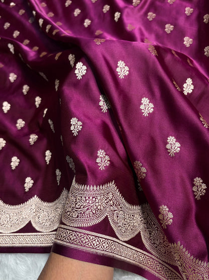 Wine Scallop Booti Mashru Silk Banarasi Saree MSM-35