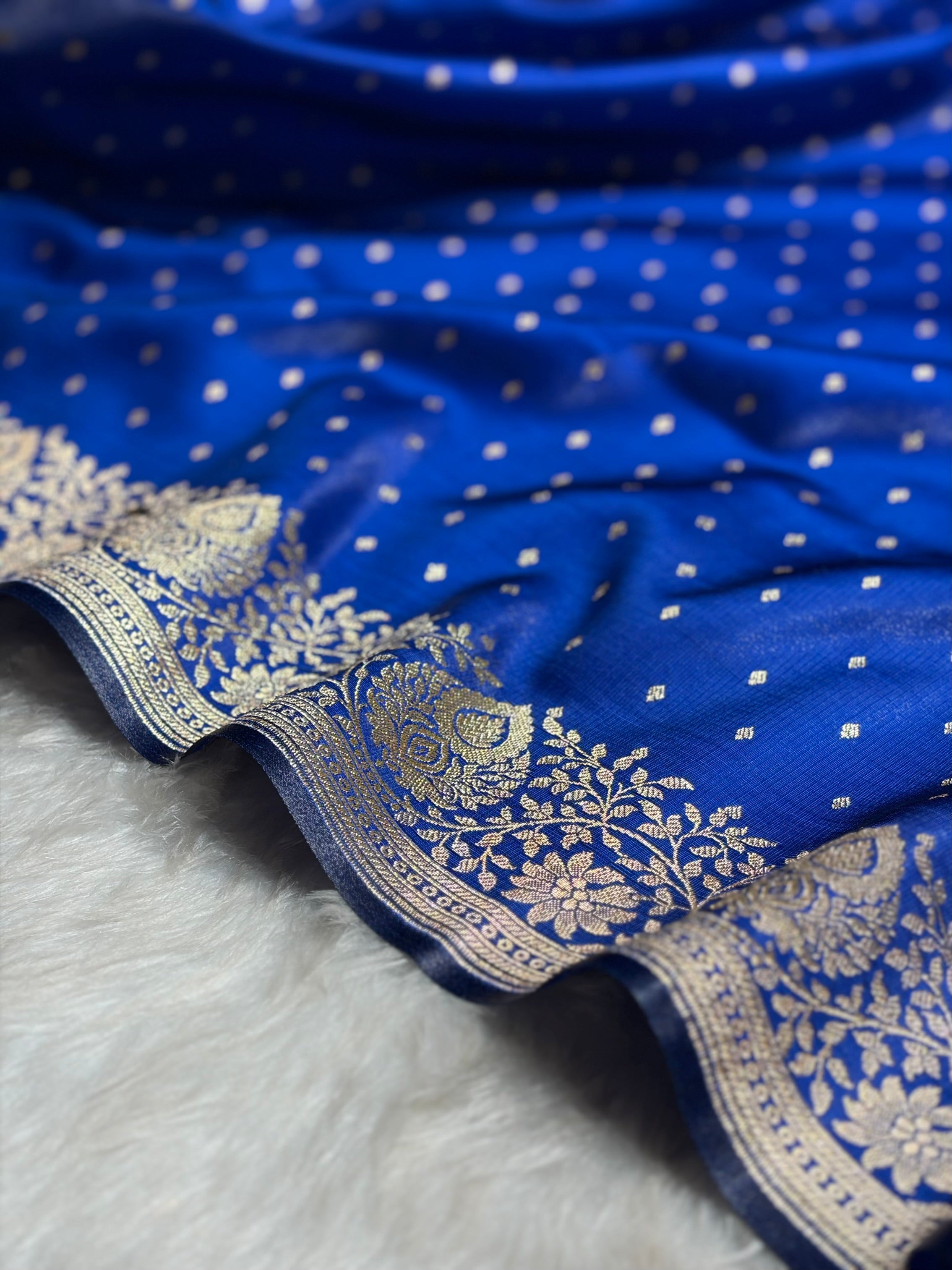 Ultra Light Weight Satin Silk Boota in Cross Royal Blue Shades SS31