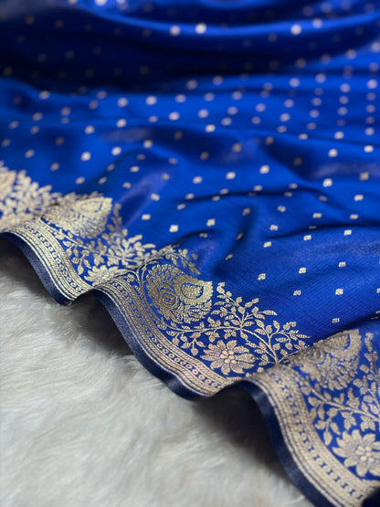 Ultra Light Weight Satin Silk Boota in Cross Royal Blue Shades SS31