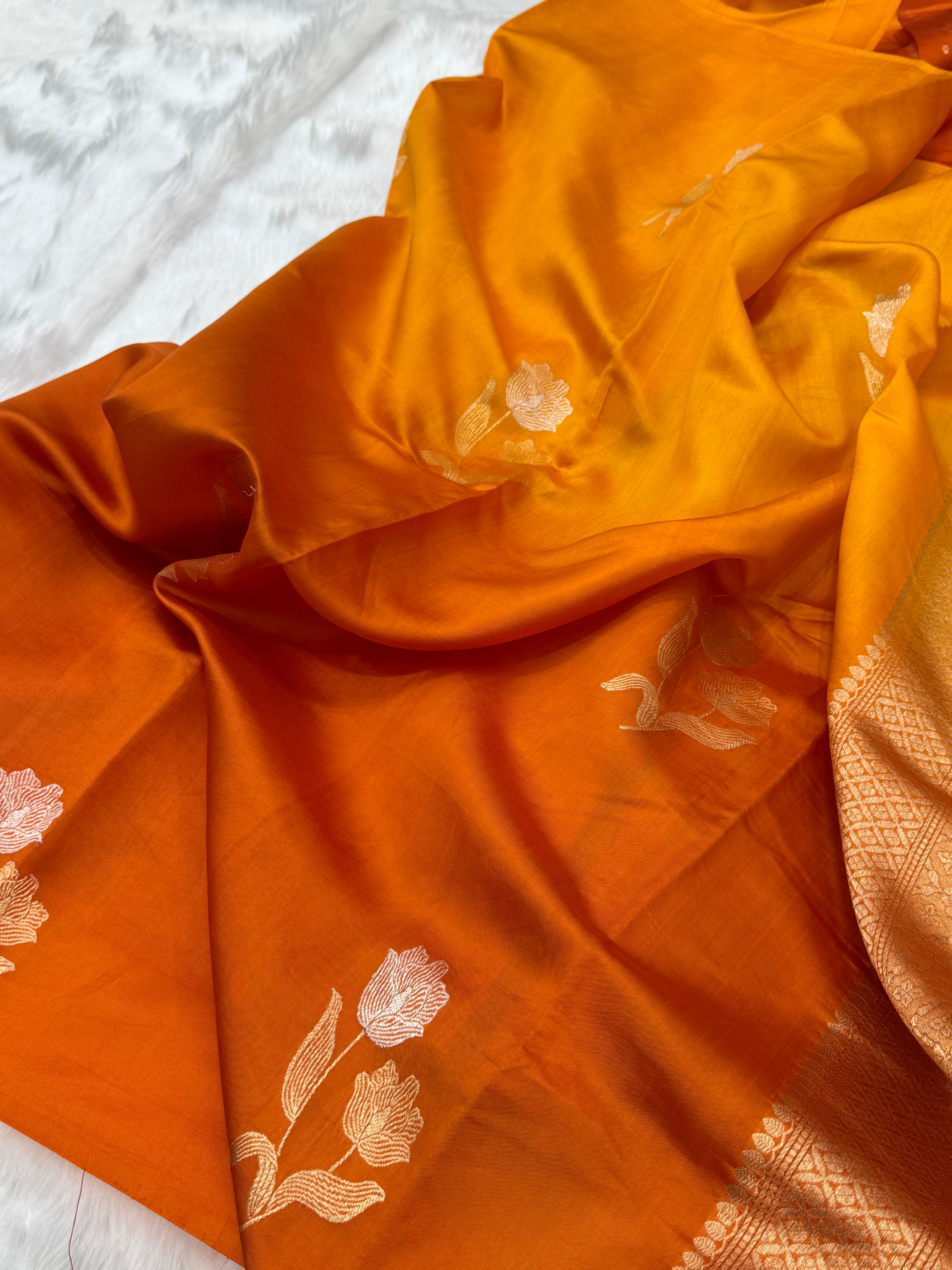 Rust Orange Ombre Shades Meena Boota Handwoven Raw Mango Silk RM-35