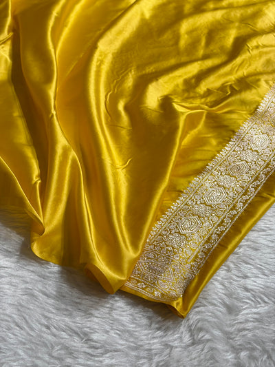 Banarasi Yellow Shades Minakari Floral Mashru Silk Saree MCS92