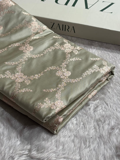 Light Pista Shades Banarasi With Floral Border Mashru Silk Saree MSM-127
