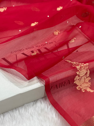 Pure Banarasi Organza Red Shades With Minakari Floral Banarasi Silk Saree PO-24