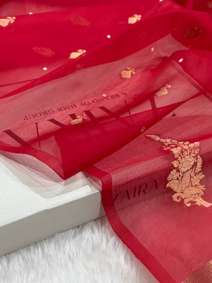 Pure Banarasi Organza Red Shades With Minakari Floral Banarasi Silk Saree PO-24