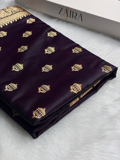 Banarasi Satin Katan Saree Booti Pattern in Dark Wine Shades SK137