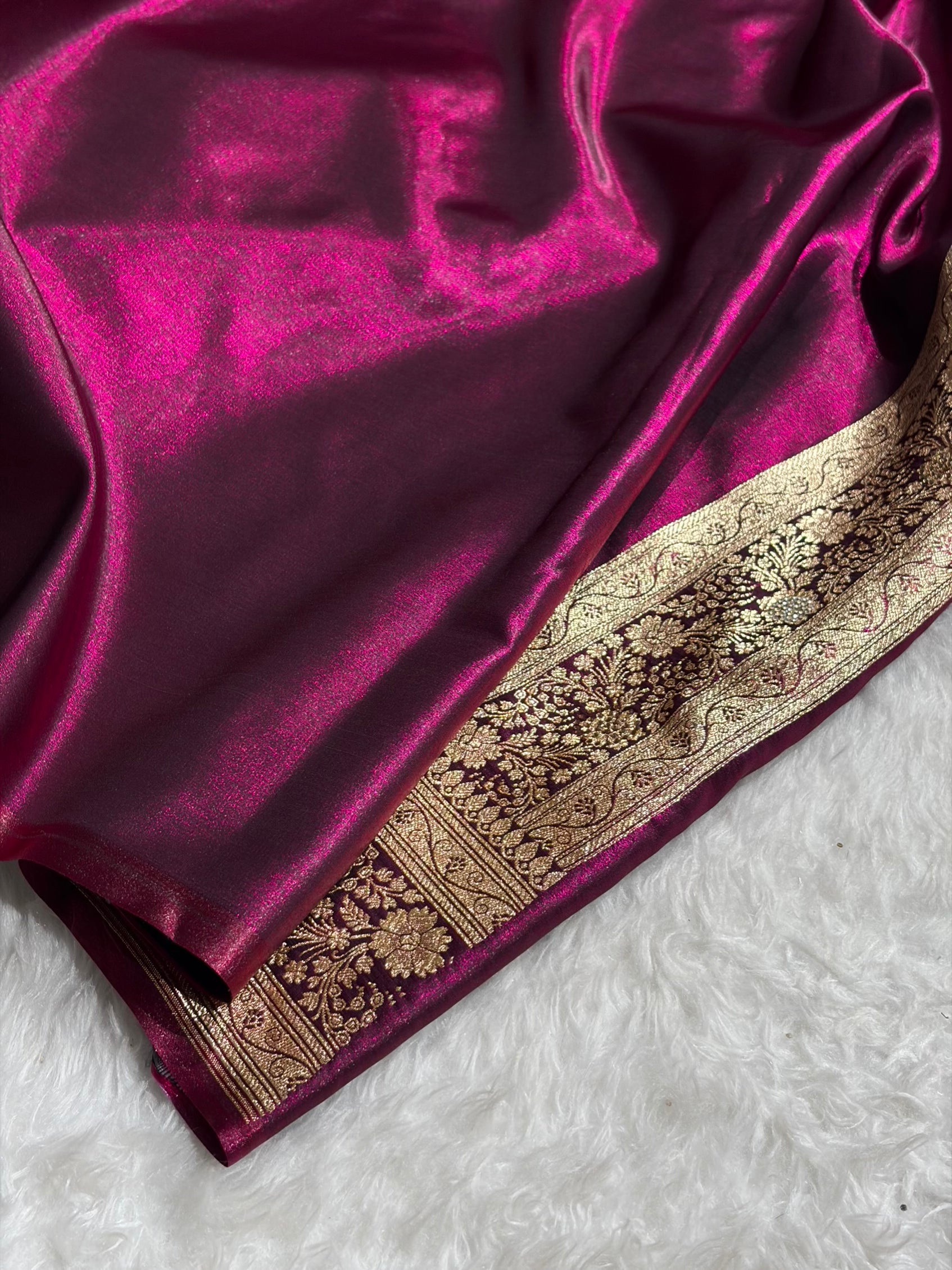Wine Shades Banarasi With Swarovski Stone Work Satin Silk Saree BSS33