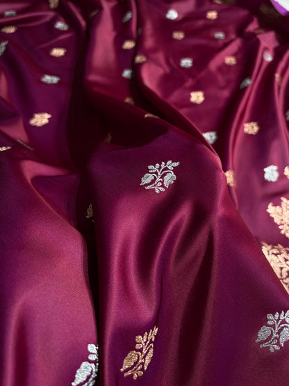 Magentic Red Shades Banarasi With Floral Border Mashru Silk Saree MSM-126