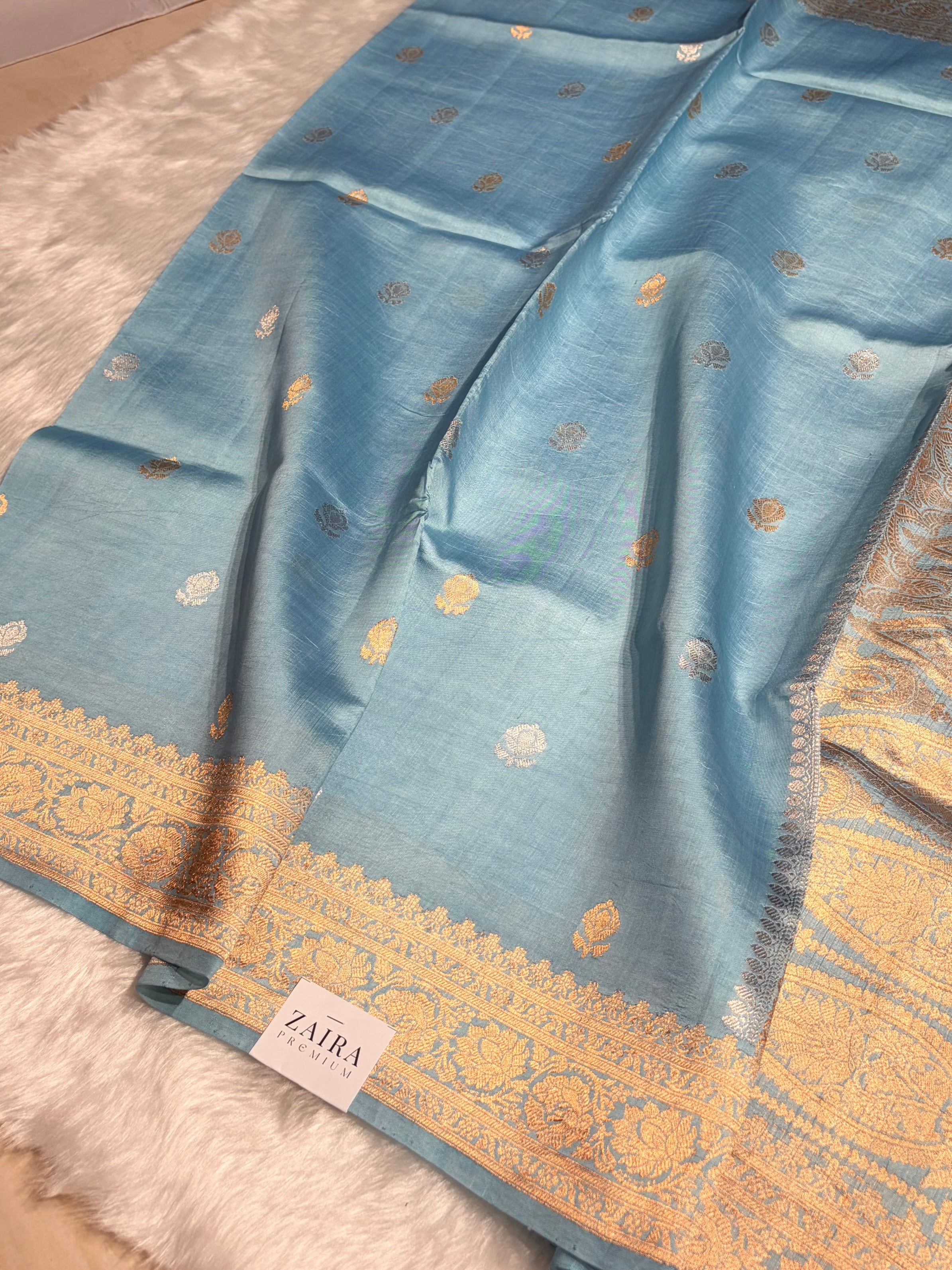 Sky Blue Shades Boota Handwoven Pure Raw Mango Silk RM-07