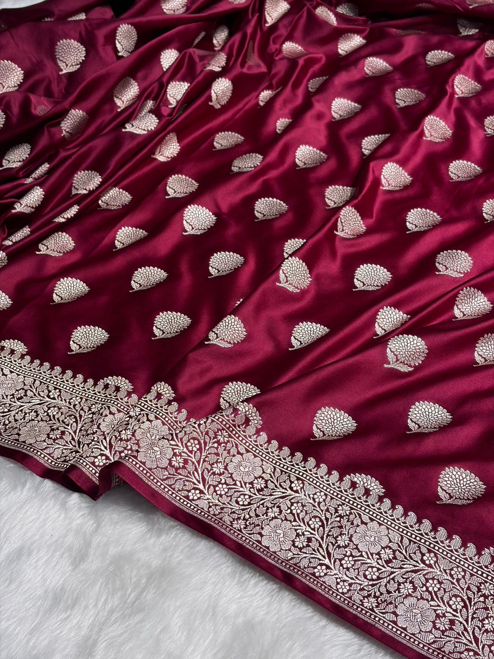 Garnet Tree Boota Mashru Silk Saree