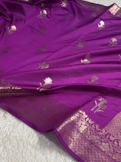 Magentic Wine Shade Flower Boota Pure Caramel Mango Silk Saree CS-16