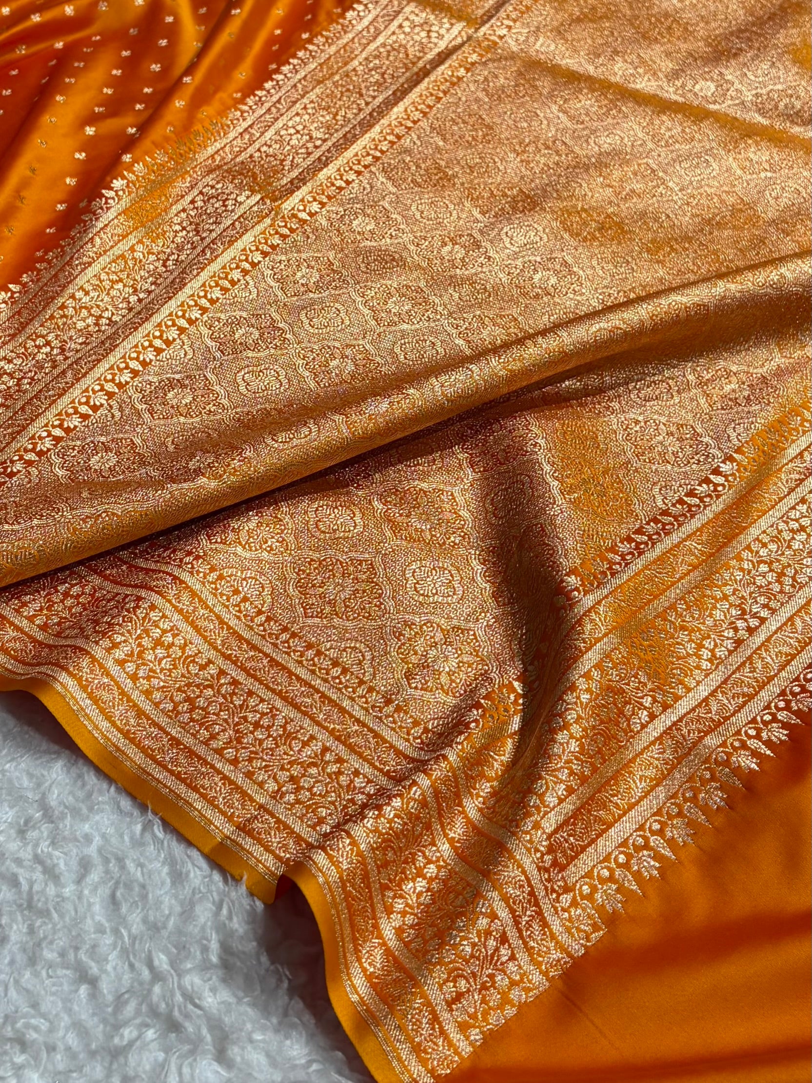 Banarasi Satin Katan Saree in Orange Gold Shades SK88