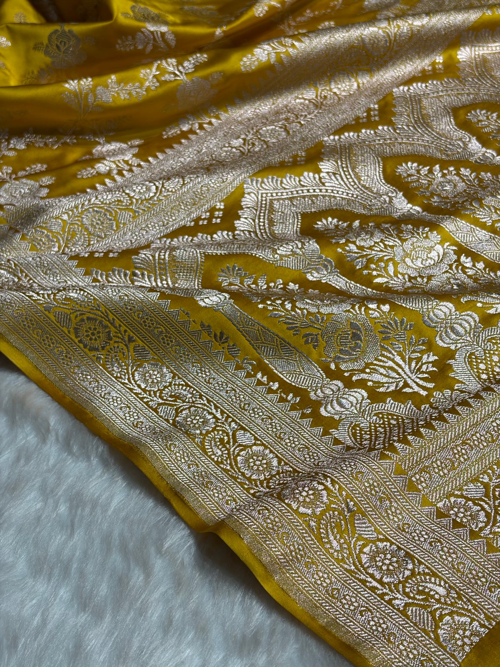 Mustard Floral Jaal Mashru Silk Saree  MS28