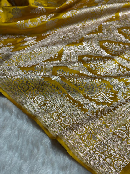 Mustard Floral Jaal Mashru Silk Saree  MS28
