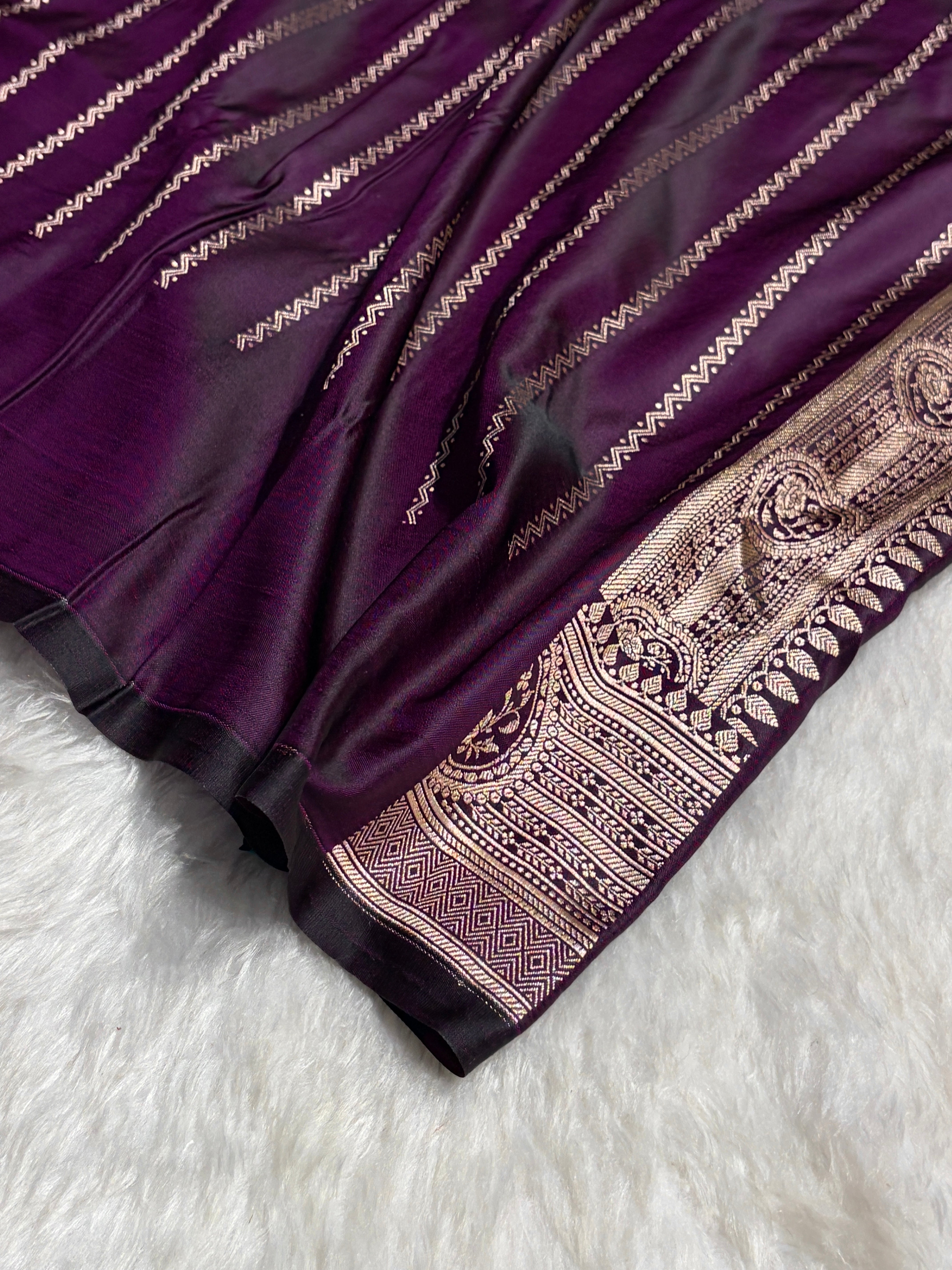 Dark Purple Boota With Floral Border Mashru Silk Saree MSM-96
