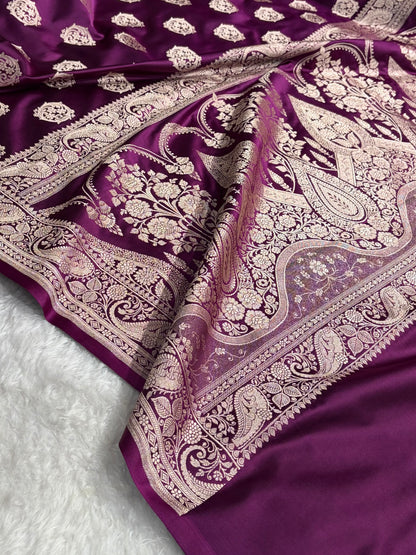 Banarasi Wine Shades Banarasi Boota Pattern Floral Mashru Silk Saree MSM-104