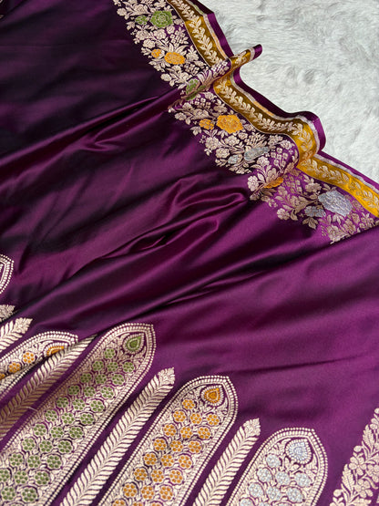 Banarasi Wine Shades Floral Minakari Skirt Border Mashru Silk Saree MSM-83