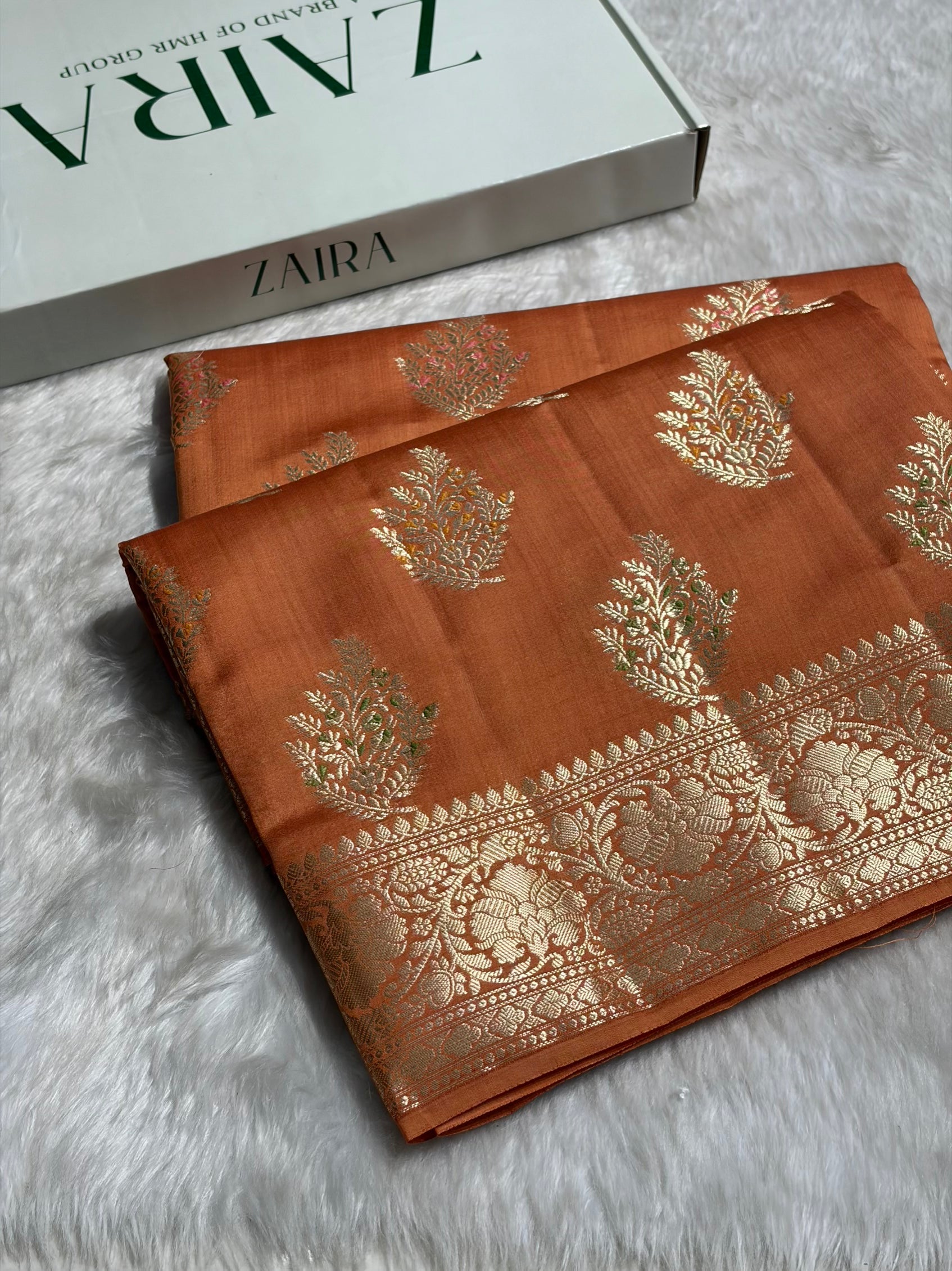 Minakari Pastel Orange Shades Pure Chiniya Silk CH-02