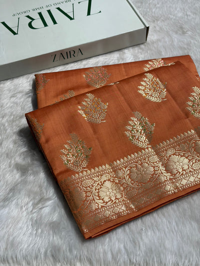 Minakari Pastel Orange Shades Pure Chiniya Silk CH-02