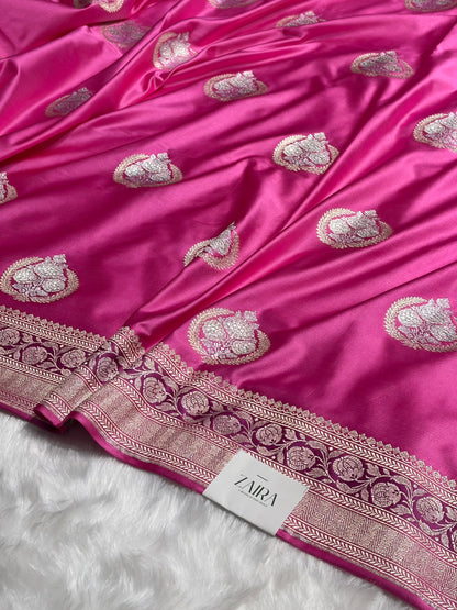 Blush Pink Minakari Boota Mashru Silk Saree MS35