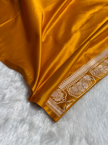Mustard Boota With Floral Border Mashru Silk Saree MSM-93
