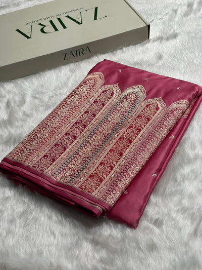 Skirt Border Baby Pink Gajri Minakari Mashru Silk Saree MCS13
