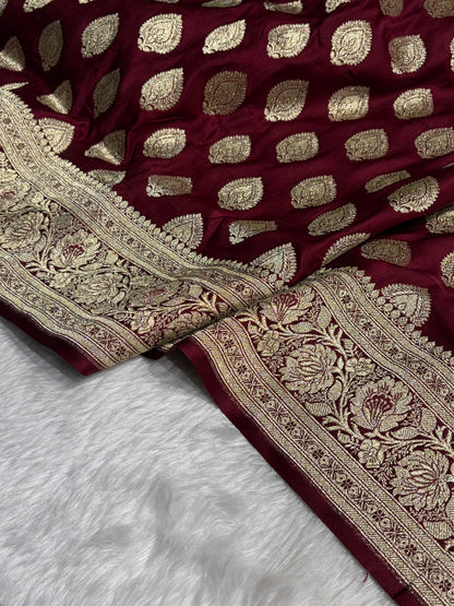Garnet Katan Silk Saree In Boota Floral Motif