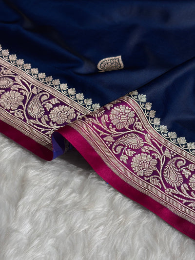 Contrast Navy Blue / Rani Shades Banarasi Booti Pattern Mashru Silk Saree MSM-140