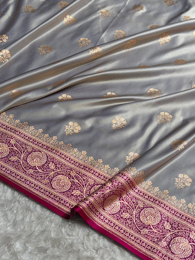 Cross Grey - Rani Banarasi Boota Katan Silk Saree SKM29