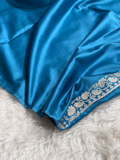 Banarasi Firozi Shades Minakari Floral Mashru Silk Saree MS88
