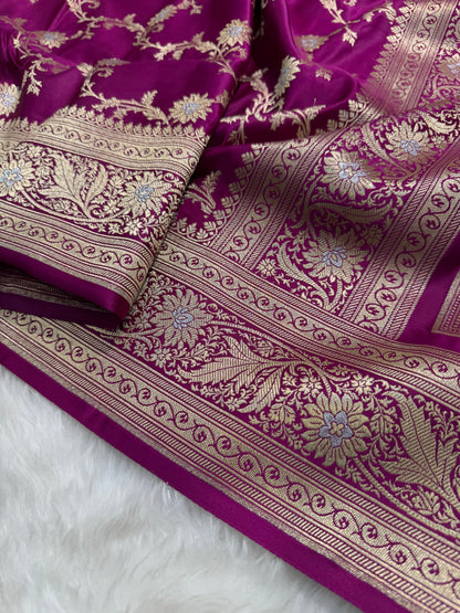 Premium Magenta Minakari Banarasi Jaal Katan Silk Saree