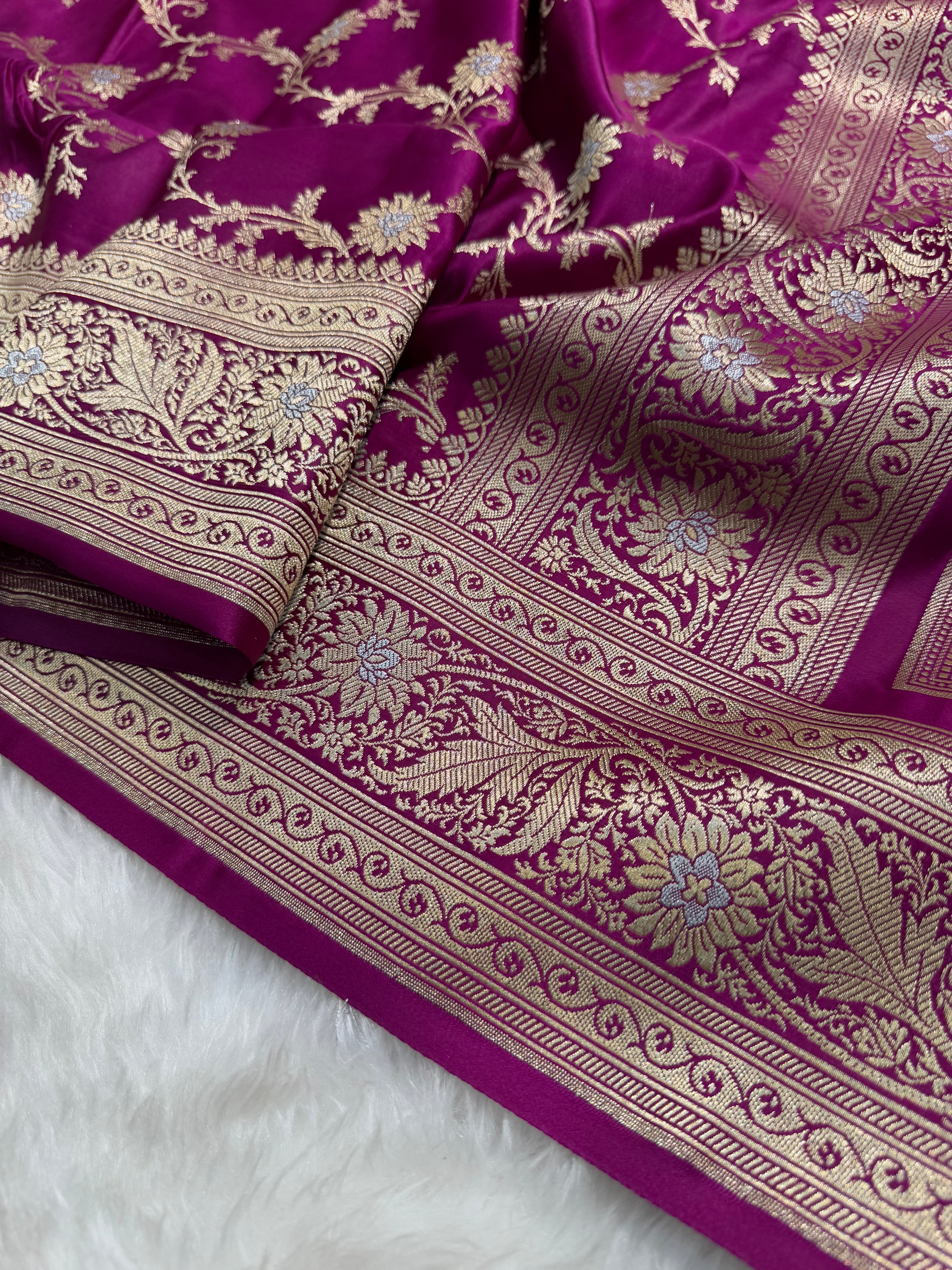 Premium Magenta Minakari Banarasi Jaal Katan Silk Saree