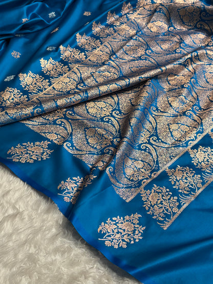 Firozi Shades Banarasi With Floral Border Mashru Silk Saree MSM-126