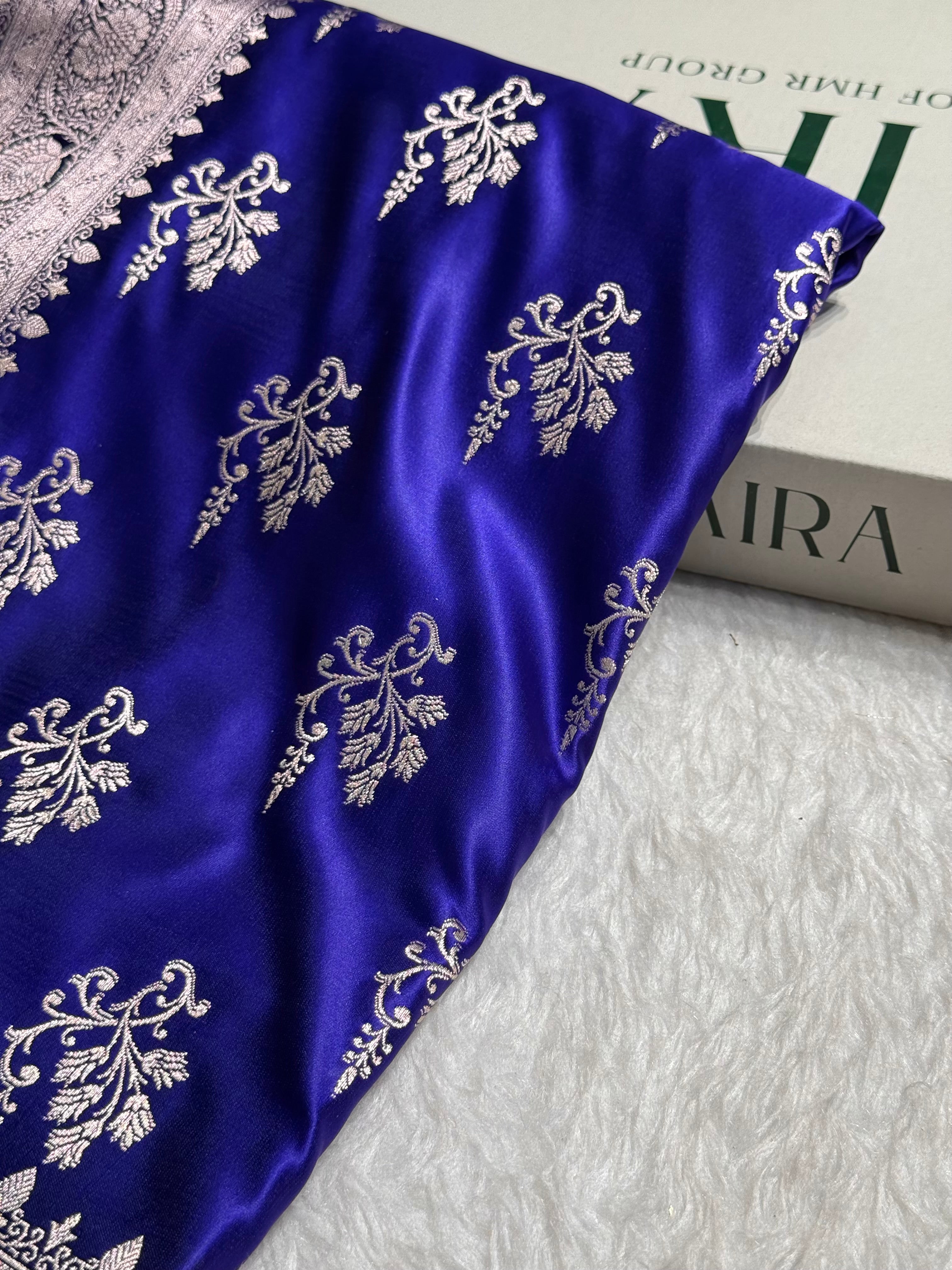 Premium Indigo Royal Blue Banarasi Booti Katan Silk Saree
