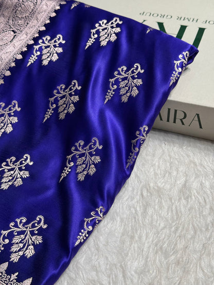 Premium Indigo Royal Blue Banarasi Booti Katan Silk Saree