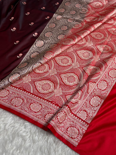 Cross Garnet / Red Shades Banarasi Booti Pattern Mashru Silk Saree MSM-137