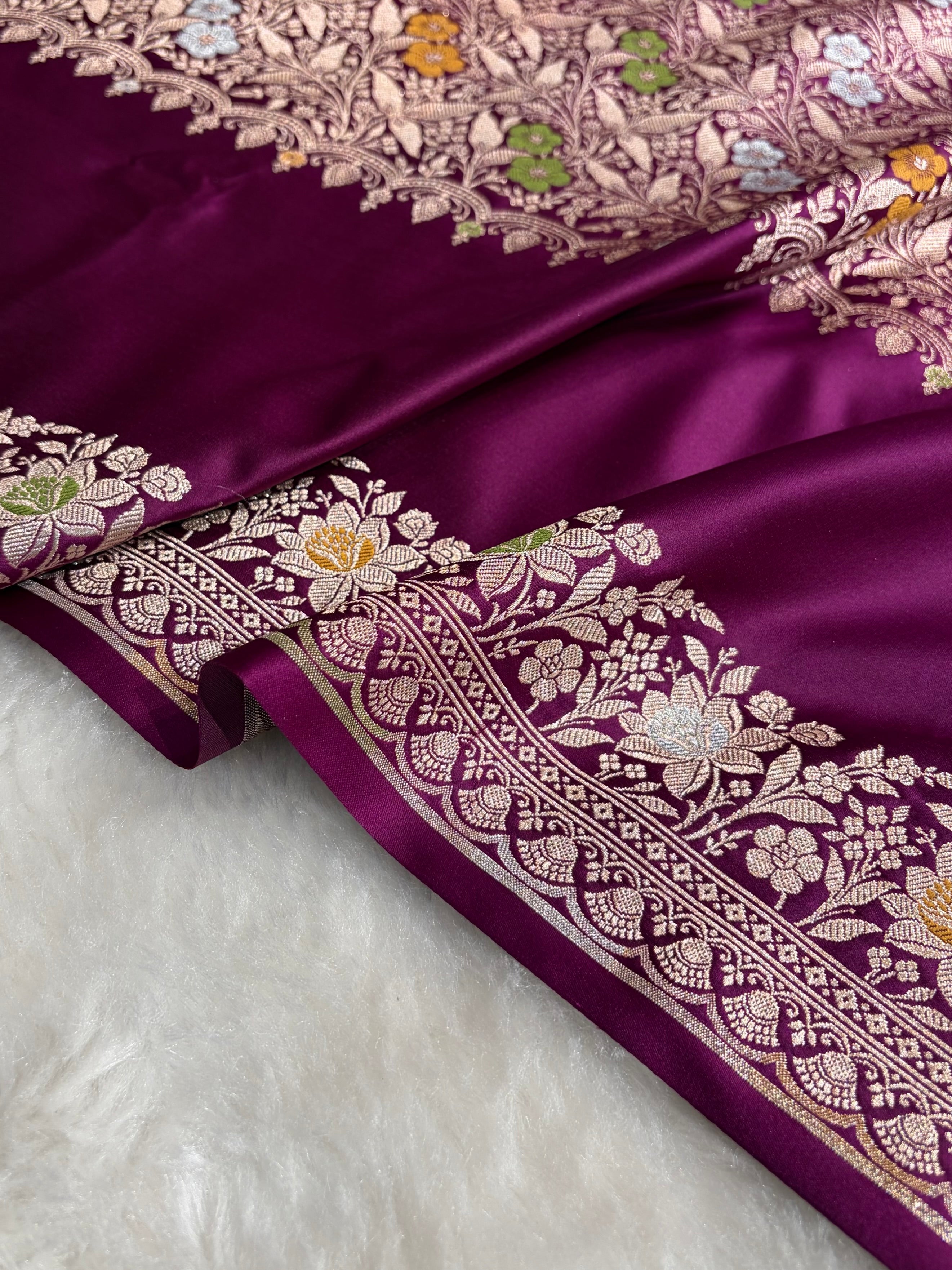 Wine Shades Banarasi Minakari Boota Skirt Pattern Floral Mashru Silk Saree MSM-116