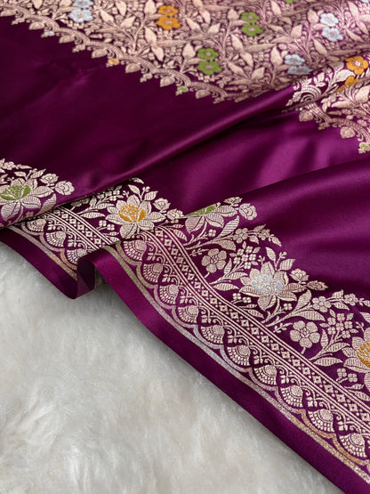Wine Shades Banarasi Minakari Boota Skirt Pattern Floral Mashru Silk Saree MSM-116