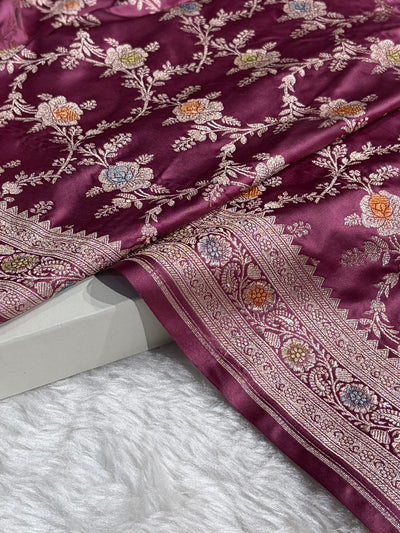 Mauve Shades Banarasi Minakari Floral Jaal Mashru Silk Saree MCS28