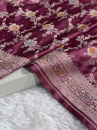 Mauve Shades Banarasi Minakari Floral Jaal Mashru Silk Saree MS28