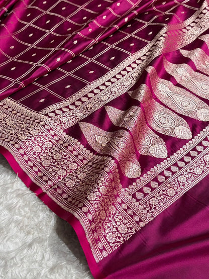 Wine Shades Banarasi With Floral Border Mashru Silk Saree MSM-124