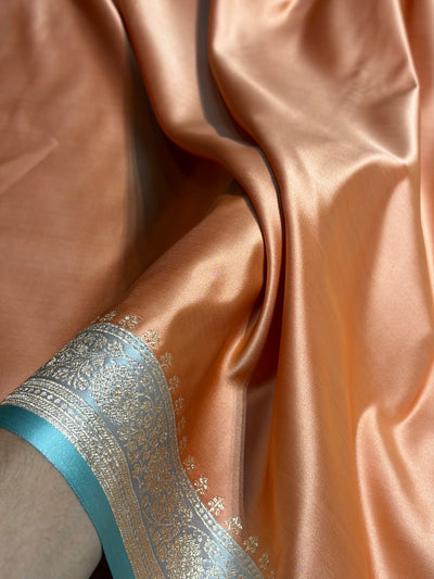 Banarasi Satin Katan Saree in Contrast Peach and Turquoise Shades SK131