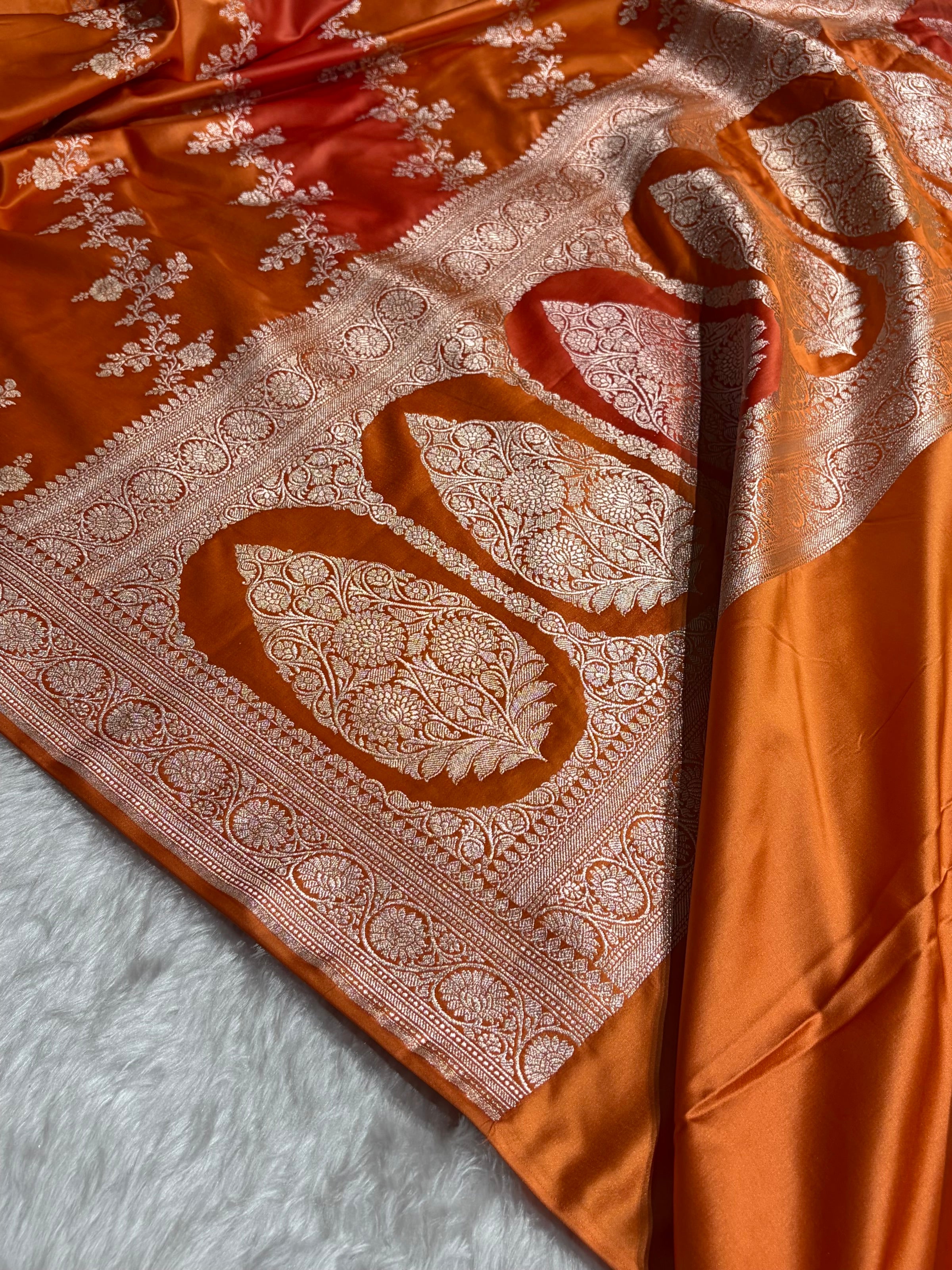 Orange Rangkat Banarasi Cross Mashru Silk Saree MSRK01